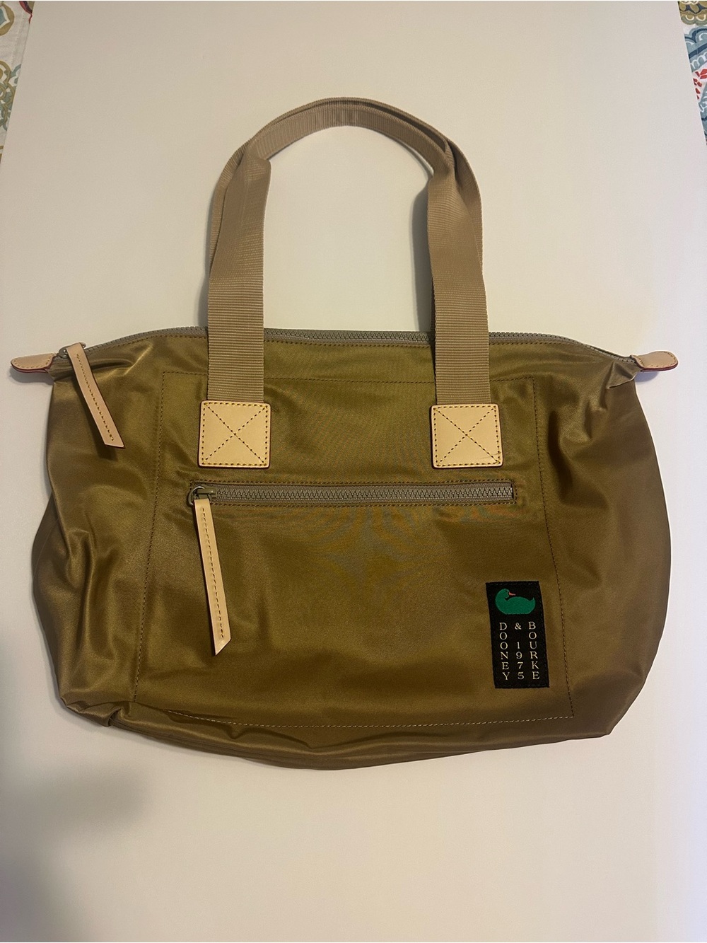 Dooney & Bourke Front Zipper Khaki Tan Nylon Tote